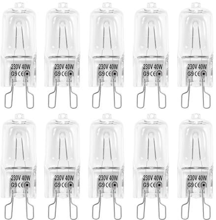 Solryn 10 Piezas Bombilla Halógena G9 40W para Horno, Blanca Cálida 230V Resistente al Calor 500°C, Regulables Bombilla G9 para Horno Microondas Lámparas Apliques