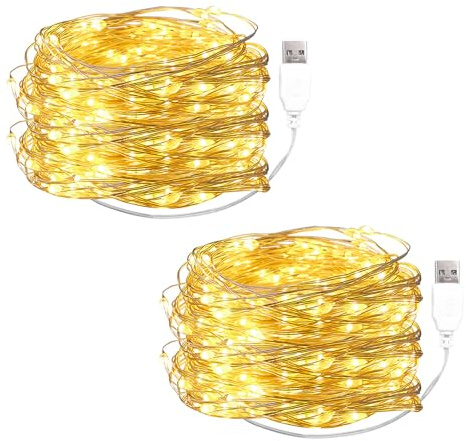 ENLACE 2 stycken LED-ljusslingor med USB, 5 m 50 LED koppartråd, ljuskedja med kontakt, varmvit tråd, mikroljuskedjor för gör-det-själv jul, halloween, bröllop, sovrum, inomhusdekoration
