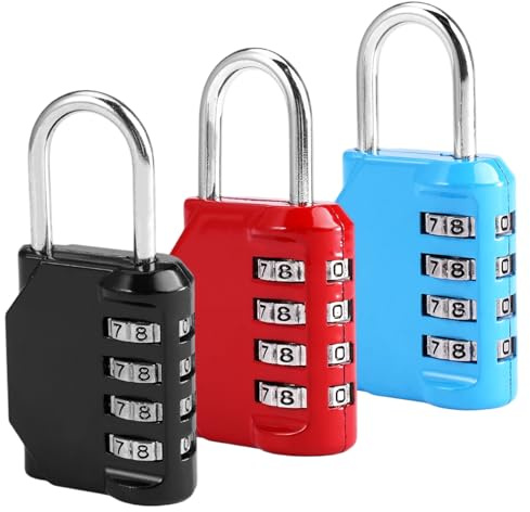 3 Stück Vorhängeschloss Zahlenschloss,Zahlenschloss 4 Stellig,Vorhängeschloss mit Zahlencode,Zahlenschloss Vorhängeschloss,Wetterfestes Metall,Robust,Sicher,für Schule, Gym Locker,Schwarz Rot Blau