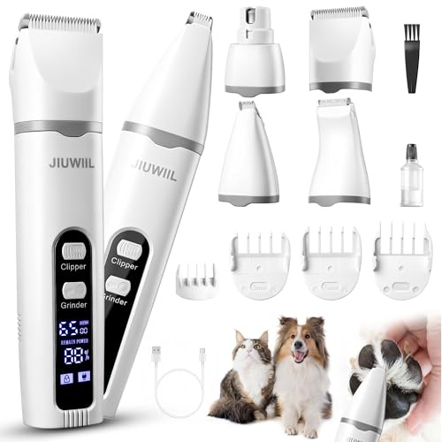 Cortadora de pelo para perros, kit de peluquería canina JIUWIIL 4 en 1 con pantalla LCD, cortadora de pelo para perros y cortadora de uñas para patas