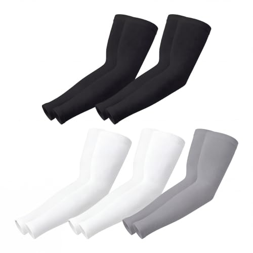 Pomarks UV Protection Arm Sleeves for Men Women – 5 Pairs Cooling Breathable Sun Sleeves, Compression Arm Warmers for Cycling, Running, Golf, Tennis, Gardening, Hiking and Driving