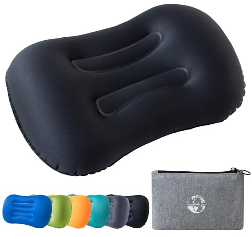 JetsCush Cuscino da Campeggio Leggero e Compatto, Gonfiabile Mare e Cuscino Spiaggia da Viaggio con Supporto Ergonomico, Campeggio Accessori, Accessori Viaggio e Trekking (Nero)