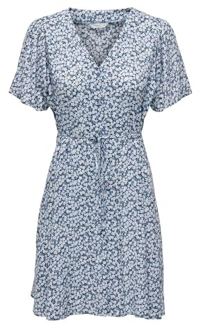 ONLY Vestido Mini Mujer Diseño Veraniego Estampado Vestido Blusa Corto Manga Ropa, Color:Azul-2, Talla:L