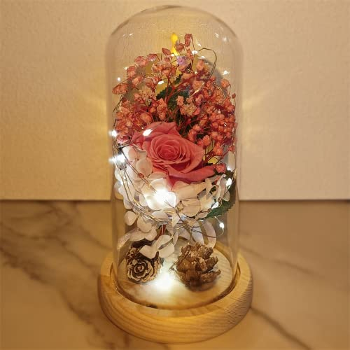 uniqicon La Bella y la Bestia - Rosa con Purpurina, Rosa eterna encantada con Flores Brillantes, lámpara de Rosas preservadas, Regalo para Aniversario, Madres, Mujeres, Novia, Esposa, cumpleaños