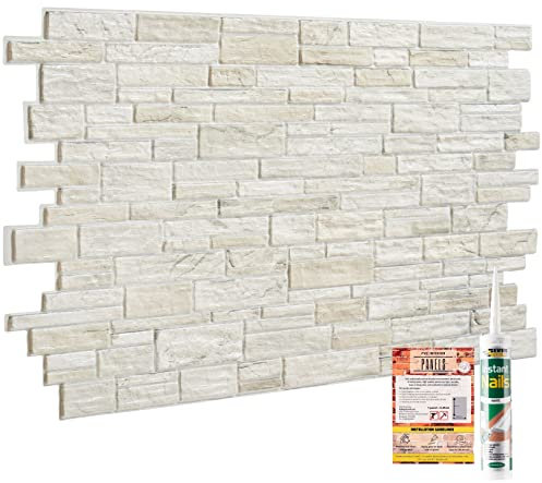 NOVECRAFTO Natural Stone Effect 3D Wall Panelling Kit of 20 pcs, PVC Wall Panel Size 37.59x18.8 in (95.5x48 cm) Covering 24.64 ft² (2.29 m²) for Kitchen, Bathroom, Living Room, DIY Natural Stone Beige