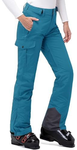 33,000ft Damen Skihose Outdoorhose Wasserdicht Winddichte Softshellhose Warme Gefütterte Thermohose Wanderhose Winter Ski Pants Women Pfauenblau XL