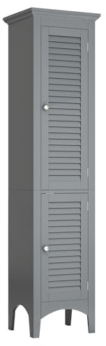 COSTWAY Bathroom Tall Cabinet, Freestanding Storage Cupboard with Double Doors and Adjustable Shelf, Wooden Slim High Floor Cabinet for Living Room Kitchen Hallway, 38x33x160cm (Grey)