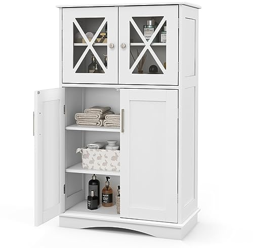 LIFEZEAL Armario de Pie con 2 Puertas y Estantes Ajustables, Armario de Suelo, Organizador de Almacenamiento para Baño, Cocina y Salón, 60 x 30 x 108 cm (Blanco)