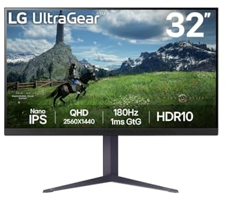 LG 32GS85Q Monitor Gaming UltraGear 32 Nano IPS QHD (2560x1440), 180Hz, 1ms (GtG), G-Sync Compatible, AMD FreeSync, HDR 10, HDMI 2.0 (HDCP 2.2), DisplayPort 1.4, AUX, Flicker Safe, Nero