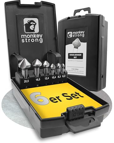 monkeystrong Kegelsenker Set – extra hart – 90° Ø 6,3–20,5 mm – HSS E Co5 Stahl – Senker und Entgrater für Edelstahl, Stahl, NE-Metalle, Kunststoff, Holz