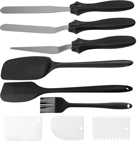 ZUYIST Degskrapa silikon, 9 stycken kökshjälpmedel med metallkärna | Flexibel värmebeständig non-stick silikonspatel, matsked av livsmedelskvalitet för blandning omrörning