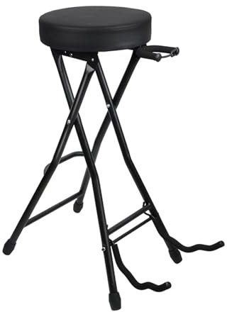 Gitarrensitz, klappbar, PU-, stabil, mit Fußstütze, faltbar, Gitarrenhocker, Gitarrenstuhl für Akustikgitarren- und Bassspieler, Schwarz