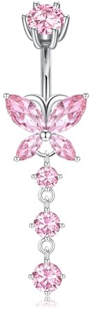 Cizme 925 silver navelpiercing 14G 8/10 mm navelstång med fjärilshänge hjärthänge magpiercingsmycke med CZ, Silver