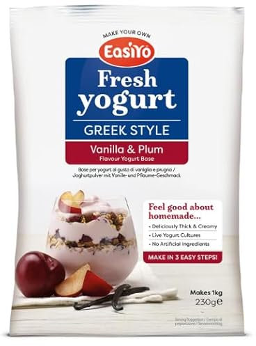 Easiyo Greek Style Vanilla & Plum Flavoured Yogurt Mix Sachet 230g For Use With EasiYo Yogurt Makers