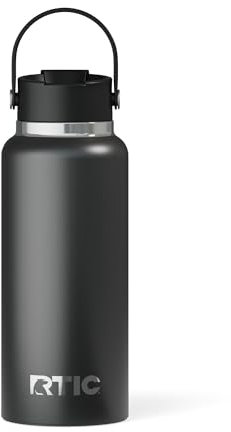 RTIC 32oz Outback Water Bottle, Ceramic Lined, Insulated, Stainless Steel, Double Wall Vacuum-Insulation, Leak-Proof Lid, BPA-Free Water Flask Hiking, Running, Sports, Outdoor, Black