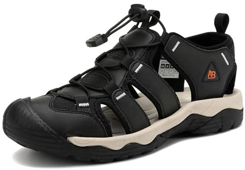 AX BOXING Sandali Uomo Pelle Traspirante Sandali Sportivi Estivi Outdoor Scarpe Trekking Antiscivolo Sportivi Taglia 41-45 EU(Nero_B, 44 EU)