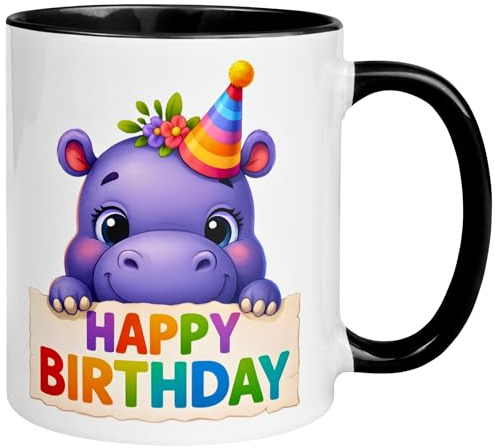 Geburtstag Tasse | Happy Birthday - Hippo Nilpferd | Geschenk Mann Frau | Geburtstagsgeschenk ohne Zahl Männer Frauen | Party Kaffeebecher | Geburtstagsparty Dekoration | Geburtstagstasse