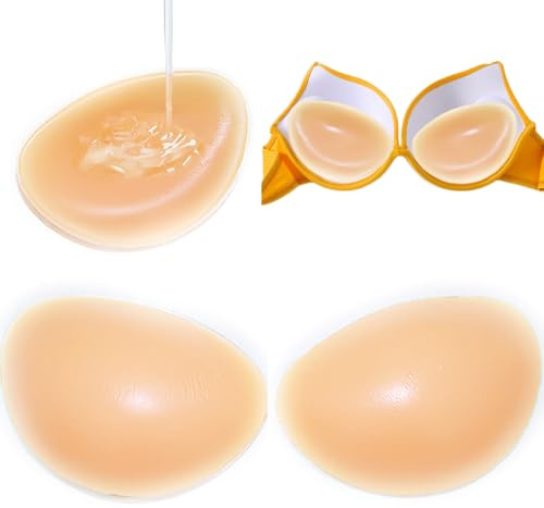 POMAMZ Sticky Silicone Bra Inserts Pads - Reusable Adhesive Push Up Enhancers for Bras, Bikinis & Swimwear, Seamless Chicken Cutlets Silicone Padding, Soft Skin-Friendly, Light SKIN, 1 Pair