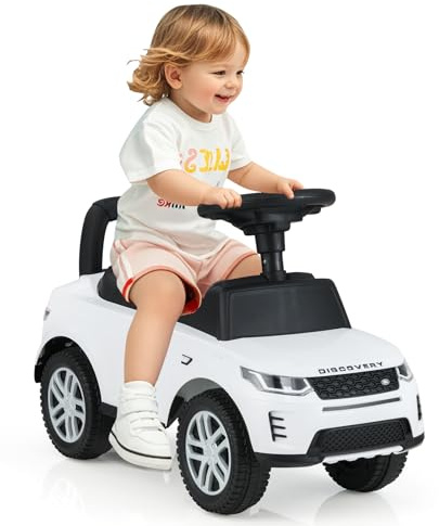 COSTWAY Porteur Enfant avec Volant & Klaxon & Son de Moteur, Voiture à Pousser Enfant avec Coffre sous Siège, Dispositif Anti-retournement, Charge 25kg pour Garçons et Filles de 12-36 Mois (Blanc)