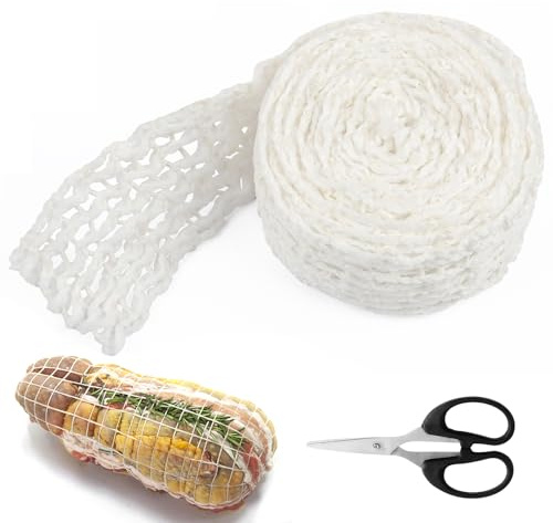 Schinkennetz Weiß 3M, Rollbratennetz Schinkennetz, Fleischnetz Rolle Weiß, Lebensmittelqualität Bratennetz Elastische Netz mit Einer Schere, Fleischnetz Perfekt zum Braten, Räuchern, Lufttrocknen
