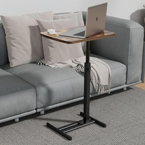TV Tray Table for Small Spaces with 360° Swivel Tabletop & Height Adjustable,C Shaped Sofa Arm End Side Table, Bed Tray Stand for Eating Laptop,Living Room, Bedroom,Breakfast (Metal Base)
