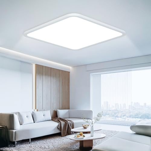 Kuwork Plafoniera LED Soffitto 40CM, 6500K Lampada da Soffitto LED Moderno, 42W 4800LM Lampadario Led Luce Soffitto per Camera da Letto, Bagno, Cucina, Soggiorno, Balcone, Quadrato, Bianco