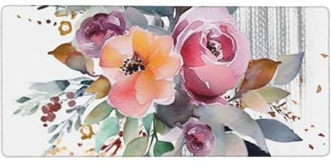 Watercolor Floral Corner Bouquet Desk Mat 16 X 35.5 in, Large Gaming Mouse Pad Extended XXL Mouse Mat with Stitched Edges Non-Slip Long Desk Pad Protector, Waterproof Desktop Computer Keyboard Mat
