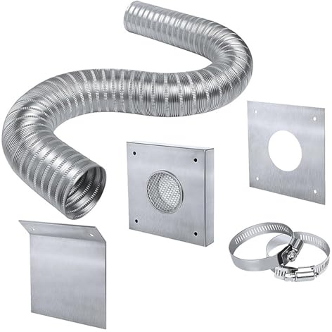 2-teiliges Frischlufteinlass-Set for Pelletöfen, 5,1 x 152,4 cm Aluminium-Flexrohr mit 304-Edelstahl-Montageplatten for verbesserte Verbrennungseffizienz