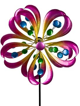 formano Windrad Garten Metall bunt 128 cm kugelgelagertes Windspiel mit Doppelrad, Stabiler 3-teiliger Erdspieß, wetterfeste Gartendeko mit starkem Farbeffekt
