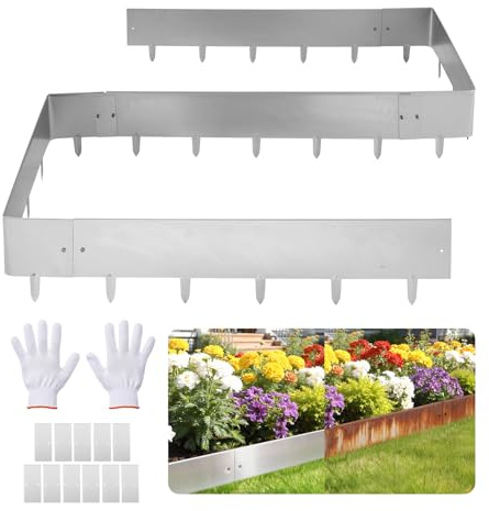 VEVOR Bordatura da Giardino per Aiuola Orto Fiori Piante in Metallo 100 x 23 cm, Recinzioni per Prato Giardino Bordatura in Acciaio Corten Sentieri Paesaggistica, Kit con 11 Piastre di Collegamento