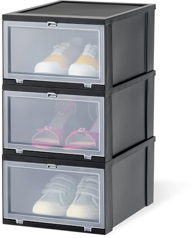 Iris Ohyama Scatole Trasparenti per Scarpe, per Taglie Fino a 46, L36 x H20 cm, Lotto di 3, Impilabile, Apertura Frontale, Contenitore con Coperchio, Scarpe da Ginnastica, EUDF-M