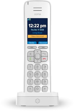 Ooma HD3 Handset white cordless phone with caller-ID and HD voice quality. Works only with Ooma Telo VoIP Internet home phone service.