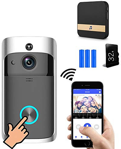 YLXD Interphone Video sans Fils, Sonnette sans Fil Exterieur Etanche Camera, Doorbell Wireless, Visiophone avec Détection de Mouvement PIR, Fonction de Vision Nocturne-32 GB