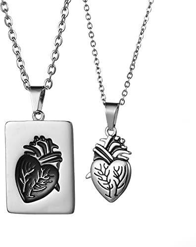 JewelryWe Schmuck Paar Halskette mit Gravur Edelstahl Herz Puzzle Dog Tag Erkennungsmarken Anhänger Partner Pärchen Kette Valentinstag Lieben Geschenk Silber