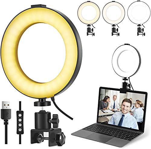 Aro de Luz LED para Portátil con Clip, portabilidad Ring Light,3 Modos Color Ajuste de Brillo 10 Niveles para Selfie, Vlog, Maquillaje, Transmisión en Vivo, Grabación de Video - 6