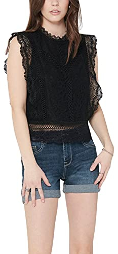 ONLY Damen Onlkaro S/L Lace Top WVN, Schwarz, S