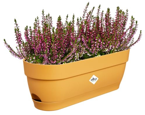 elho Vibia Campana Balkonkasten 50 mit Wasserreservoir - Blumentopf Balkon - 100% recyceltes Plastik - Ø 49.0 x H 17.0 cm - Gelb/Honig Gelb