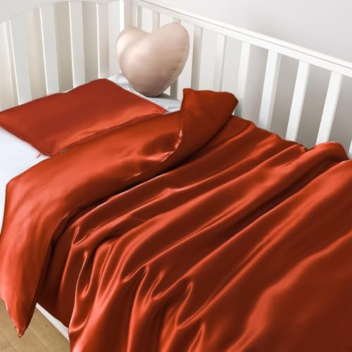 PROMEED 100% Mulberry Silk Crib Duvet Cover and Pillowcase Set for Baby Boys/Girls, Premium 23 Momme 6A+ Grade Pure Silk Toddler Bedding Set (Dusk, Crib)