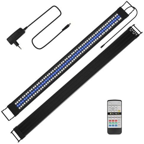 Cecaylie Iluminación LED para acuarios 120cm, 5 modos, luz para acuarios 45W, modo 24/7, brillo ajustable, 10 niveles de atenuación, para acuarios de agua dulce de 120-150cm