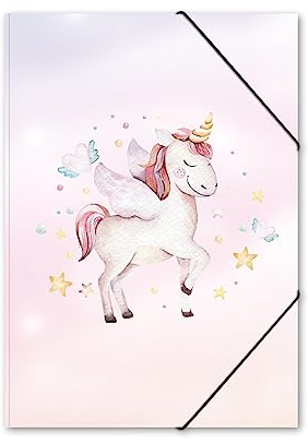 itenga Gummizugmappe mit Motiv DIN A4 - Sammelmappe Eckspanner - für Kinder Jugendliche Schüler Mädchen Jungen (Einhorn - A4)