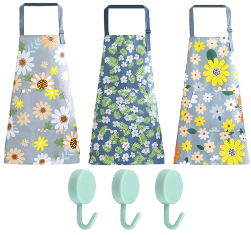 MEMOFYND Delantal, paquete de 3 delantales halter, impermeables, ajustables, con bolsillos, unisex, adultos, azul, 73 cm, azul, 73 cm