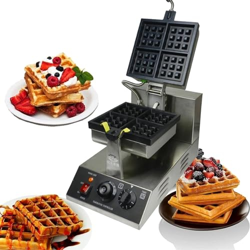 MAXCBD Electric Belgian Waffle Maker, 4 Slice Large Size Waffle Iron 1200W Commercial Waffle Maker Nonstick Stainless Steel Waffle Machine, Cool Touch Handle, for Restaurant, Snack Bar