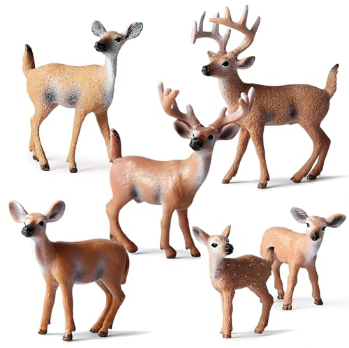 BRISKORE 6 Stück Realistische Woodland Tiere Figuren, Deer Ornamente, Tierfiguren, Kunststoff, Waldtiere, Spielzeug für Kuchen Cupcake Toppers