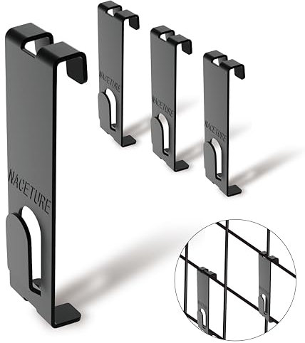 NACETURE Lot de 16 crochets muraux pour grille murale - Crochets muraux avec crochet supplémentaire sur le bas - Crochets muraux durables pour accrocher au détail - Crochets pour grille de grillage