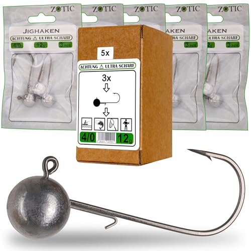 Profi Qualitäts Jighaken mit Baitholder, 15 Stück, Hecht, Zander, Barsch (5/0-12g)