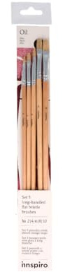 INNSPIRO Set di 5 pennelli piatti manico lungo n. 2, 4, 6, 8, 10