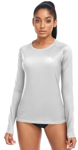 Maillot de bain Rashguard à manches longues pour femme Bleu clair Protection solaire à séchage rapide Col rond XS