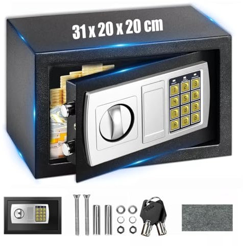 8.5L Home Safe, Fireproof Safe for Home with 2 Keys and Electronic Digital Lock, 31x20x20cm Steel Safe, Cash Safety Box for Home and Office, Cabinet Safes Perfect for Document, Passport, Cash, Jewelry