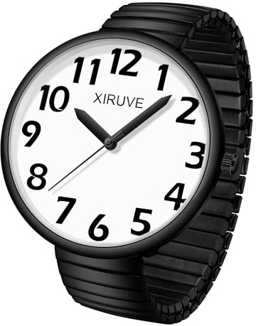 XIRUVE Donna Uomo Facile Lettura Numeri Grandi Quadrante Grande Cinturino Elastico Orologio da Polso Quarzo in Acciaio Inossidabile