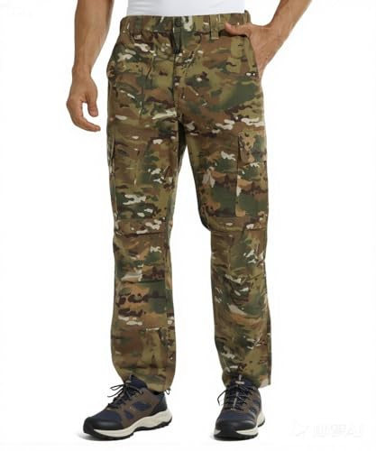 YUSHOW Pantaloni tattici da uomo per attività all'aria aperta, in cotone, robusti, da caccia, con tasche multiple, per escursioni, campeggio, CP, L